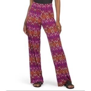 Trina Turk Pants WMNS M Red Purple Wide Leg High Rise Stretchy Boho Resort Flare